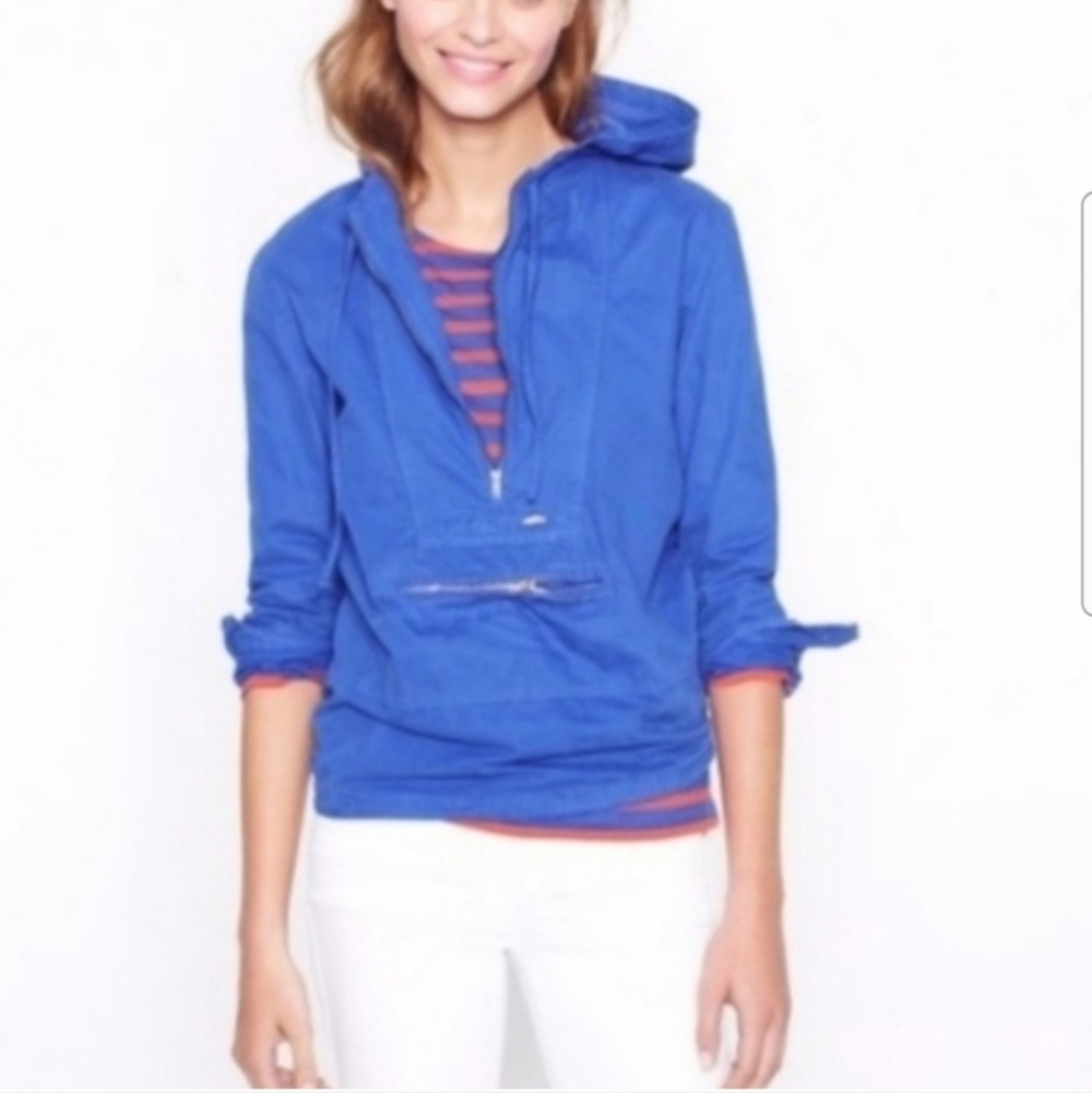 J Crew Women's Size Large Navy Blue Pullover Hooded Anorak Jacket